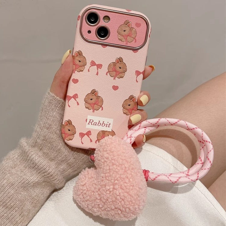 Accessories pink bow cartoon rabbit apple 15 mobile phone case iphone14 leather 13 soft case 12promax new