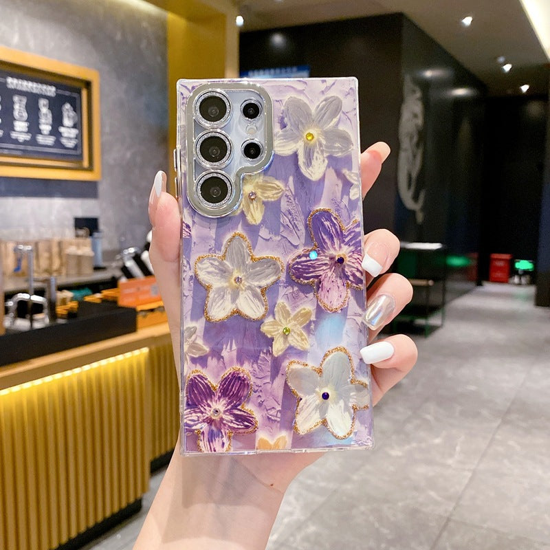 Accessories Oil Painting Fine Hole Flower Butterfly Samsung Galaxy S24Ultra Mobile Phone Case Case All Inclusive Luxury Lens Film