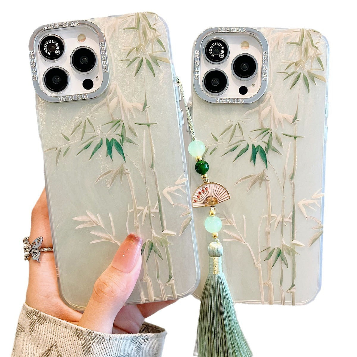 Accessories for Apple 15 mobile phone case iphone14promax green bamboo small fan bracelet 14 Chinese style 13 Internet celebrities