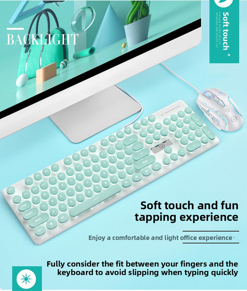 Silver carving V8 punk mechanical feel keyboard mouse set luminous game computer accessories