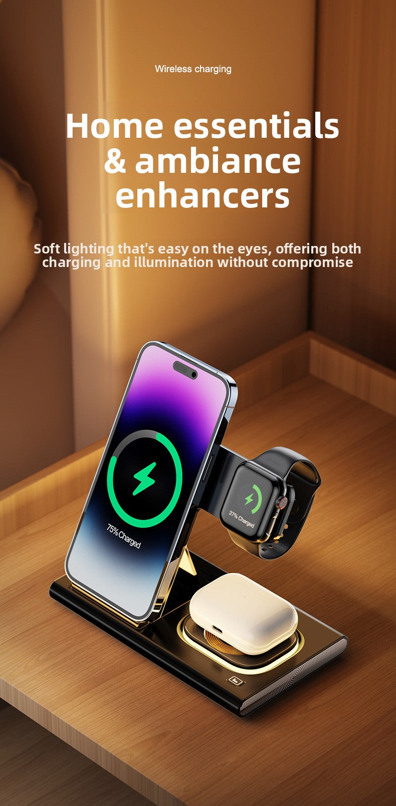 3-in-1 wireless charger 15W for iPhone16 fast charging AirPods Pro iWatch 1-10th generation