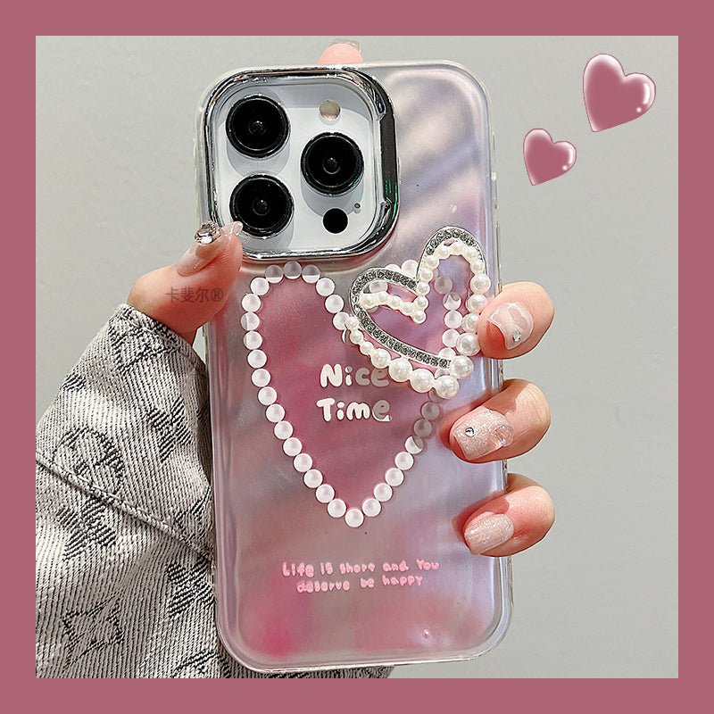 Accessories for feather yarn gradual change three-dimensional love bracelet iphone14promax mobile phone case apple 15 new ins wind