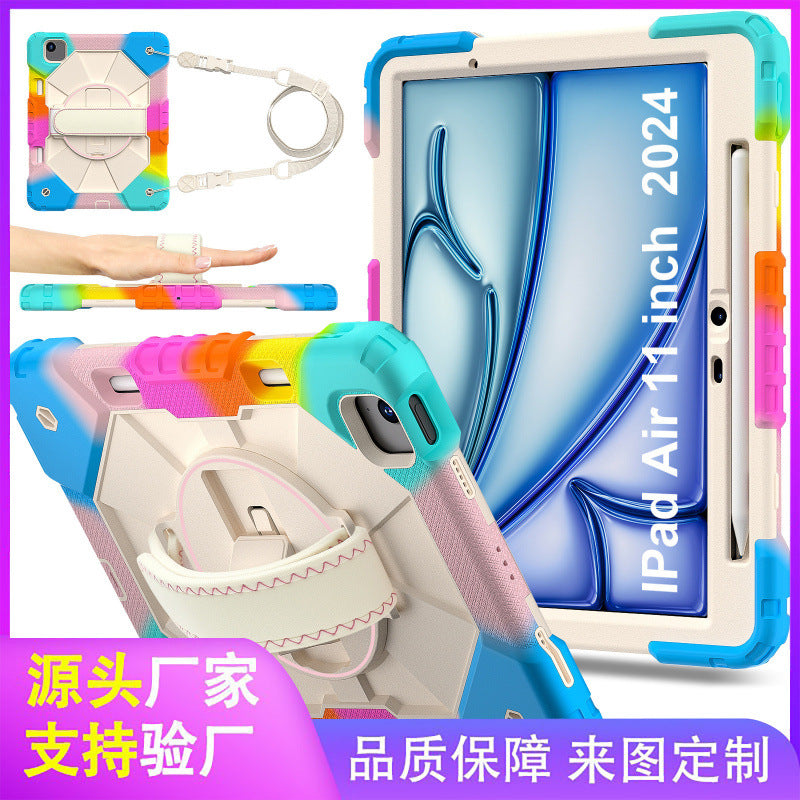 For iPad Air 11 2024 Silicone Three-proof Tablet Case Apple Rotary Case Anti-drop Bracket Pen Slot protective Accessories