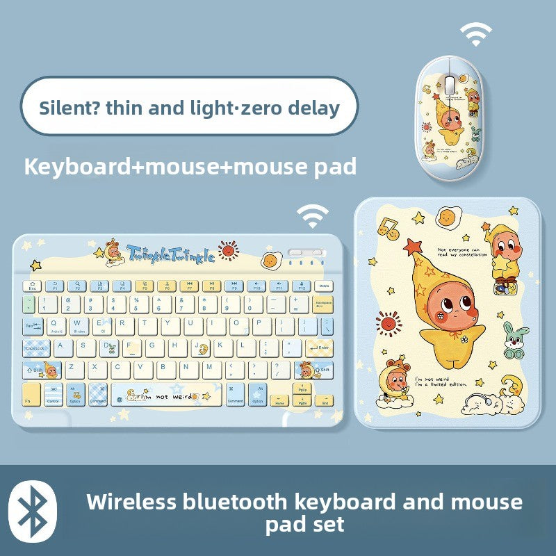 Bluetooth Keyboard Mouse Set For Apple Huawei Xiaomi Tablet PC External Notebook Wireless Silent Light 0 Delay Office Game iPad Charging Girls Cute Stars Tablet Accessories