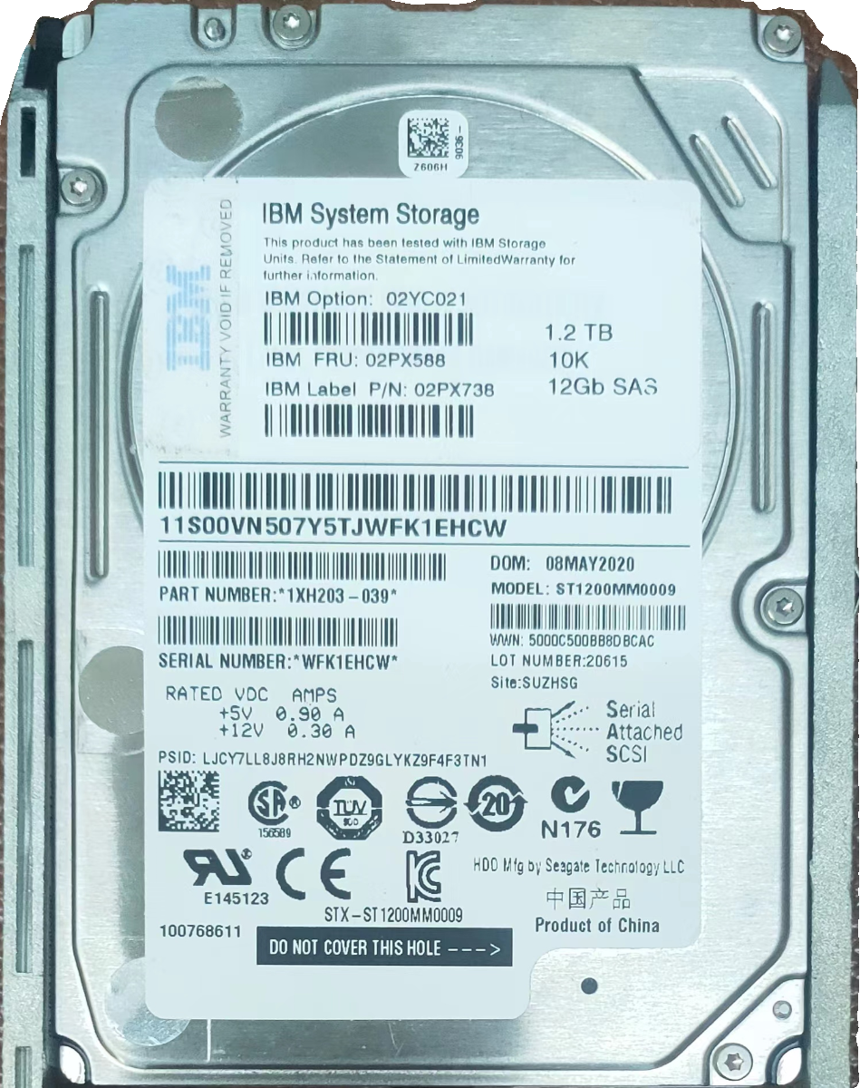 IBM 02PX588 02YC021 02PX738 1.2TB 10K 12Gb SAS F5030 Storage Hard Disk Servicer