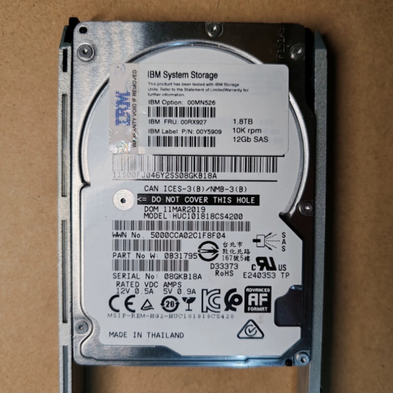 IBM 00RX927 00Y5909 00MN526 1.8T 10K 2.5 SAS 12Gb Storage Hard Disk Servicer