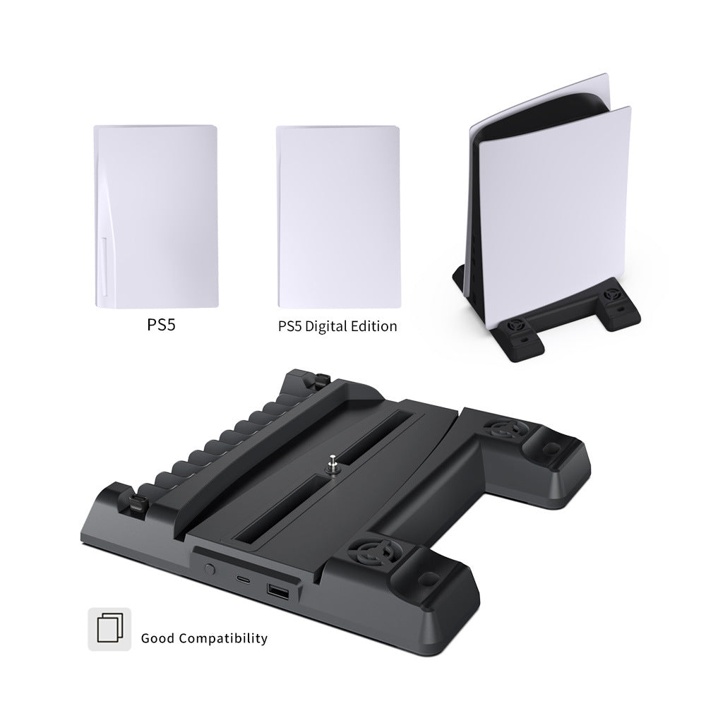 PS5 cooling fan bracket, seat charger PS5 host bracket, cooling base handle, double charging, all-in-one storage rack