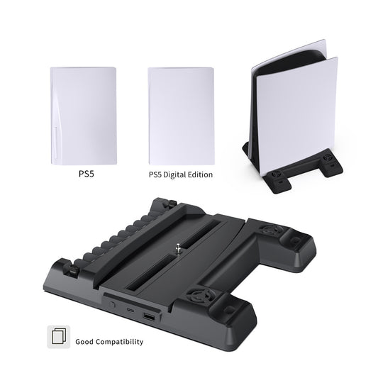 PS5 cooling fan bracket, seat charger PS5 host bracket, cooling base handle, double charging, all-in-one storage rack
