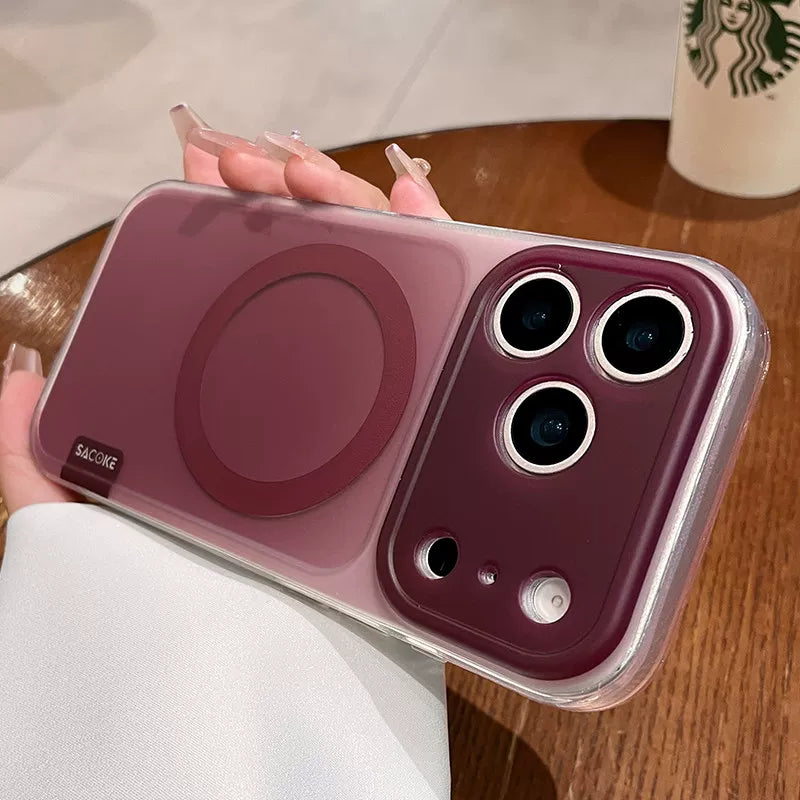 Simple skin matte iPhone 17promax mobile phone case new iPhone16 transparent soft edge women's strong magnetic adsorption protective cover 15pro fine hole lens head frame protection 14 matte surface gradual change Phone accessories