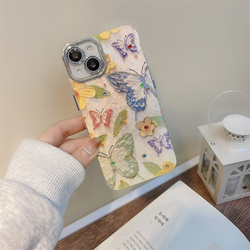 Accessories Simple oil painting Color butterfly flower for Apple 14 mobile phone case iphone15promax new 12pro