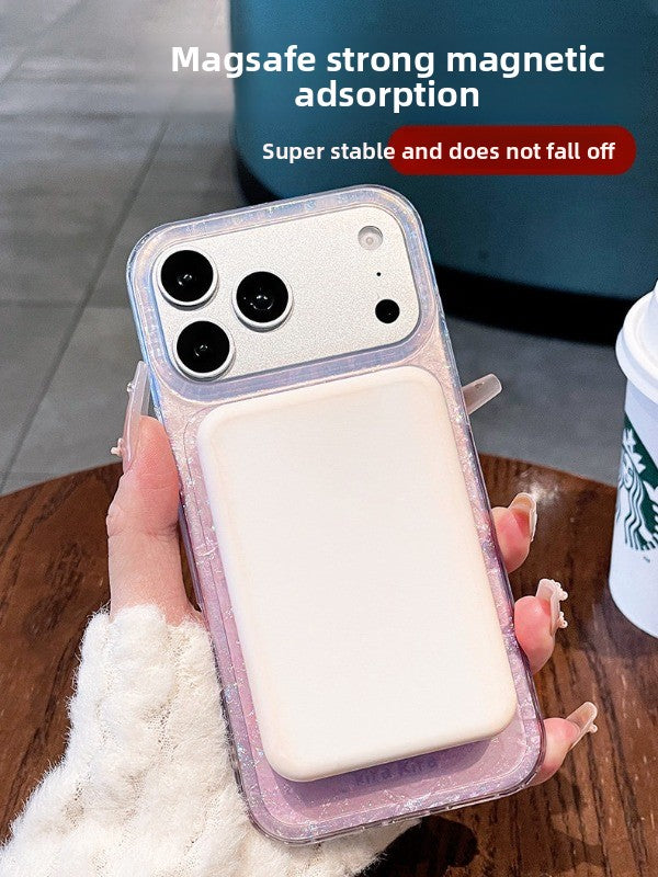 Gilded shell pattern stand for iPhone 17 Pro Max phone case, new iPhone 16 gradient gradient gradient with built-in pearlescent glitter protective cover, 15 Pro stand case, Phone accessories