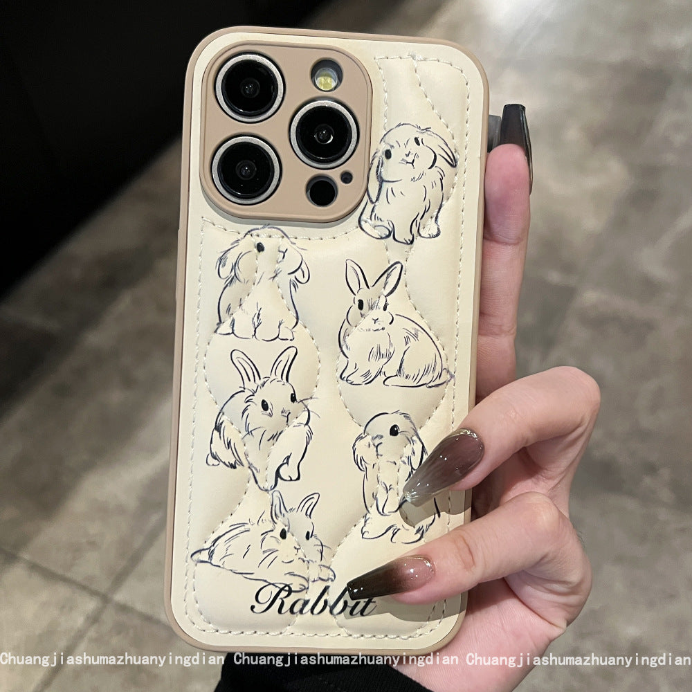 Accessories Down print rabbit three-dimensional down jacket suitable for Apple 15promax mobile phone case iphone15 all-inclusive anti-drop 14