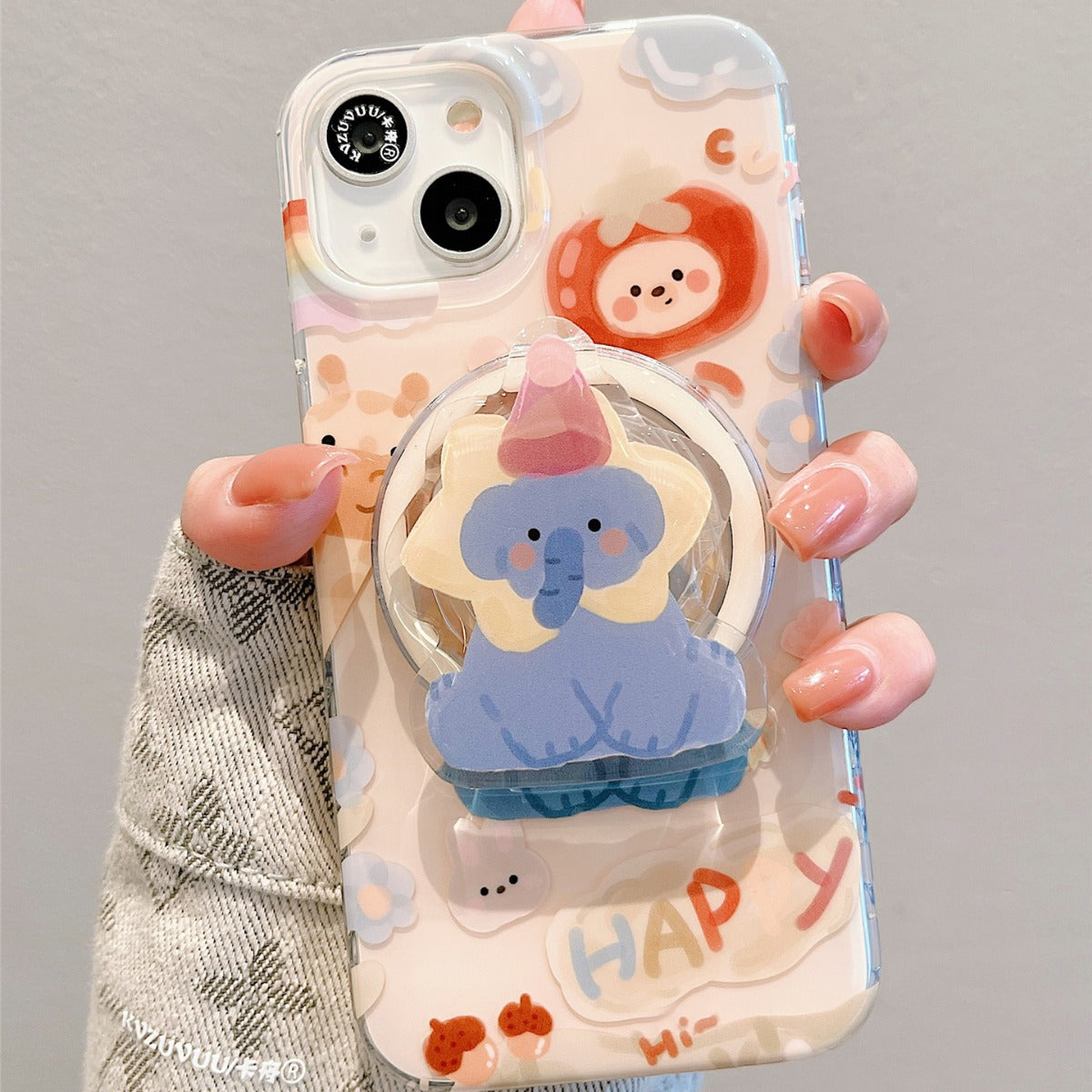 Accessories for Apple 15 mobile phone case iphone14promax white deer with the same blue elephant magnetic suction bracket 13 fun