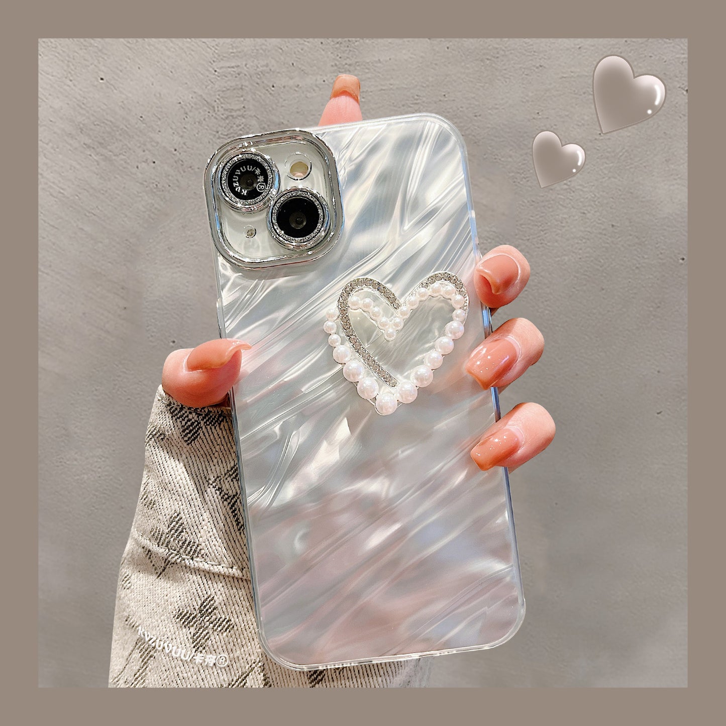 Accessories for Apple 15 mobile phone case iphone14promax three-dimensional ah pearl love bracelet 13 glitter lens 12