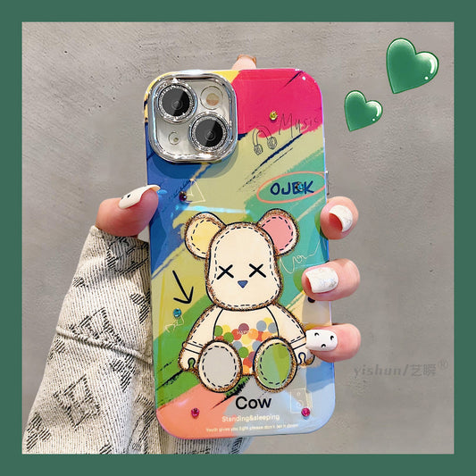 Accessories for Apple 15ProMax mobile phone case iPhone14 creative cartoon Blu-ray violent bear 12 couple women's 15