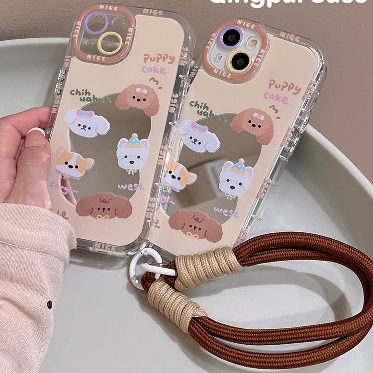 Accessories Mirror Cartoon Puppy Wrist Lanyard for Apple 15promax mobile phone case iphone13 new 14pro