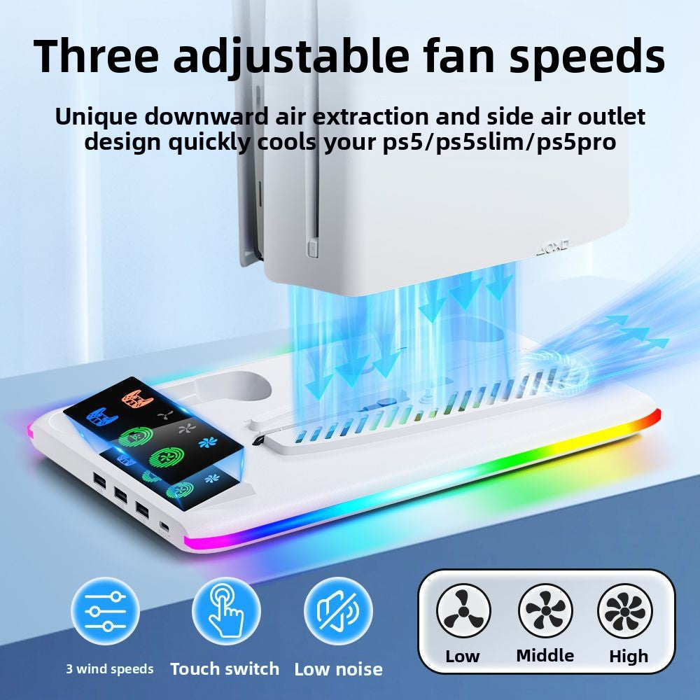 PS5 SLIM PRO Universal host Cooling base Multifunctional fan bracket Dual handle seat charger with RGB light