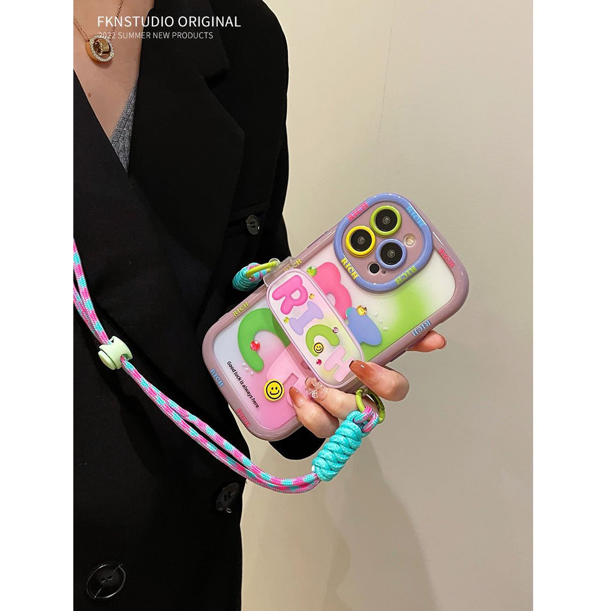 Accessories Fresh Cartoon Couple Back Clip Apple 14ProMax Crossbody Phone Case iPhone14Pro Cute 13pm