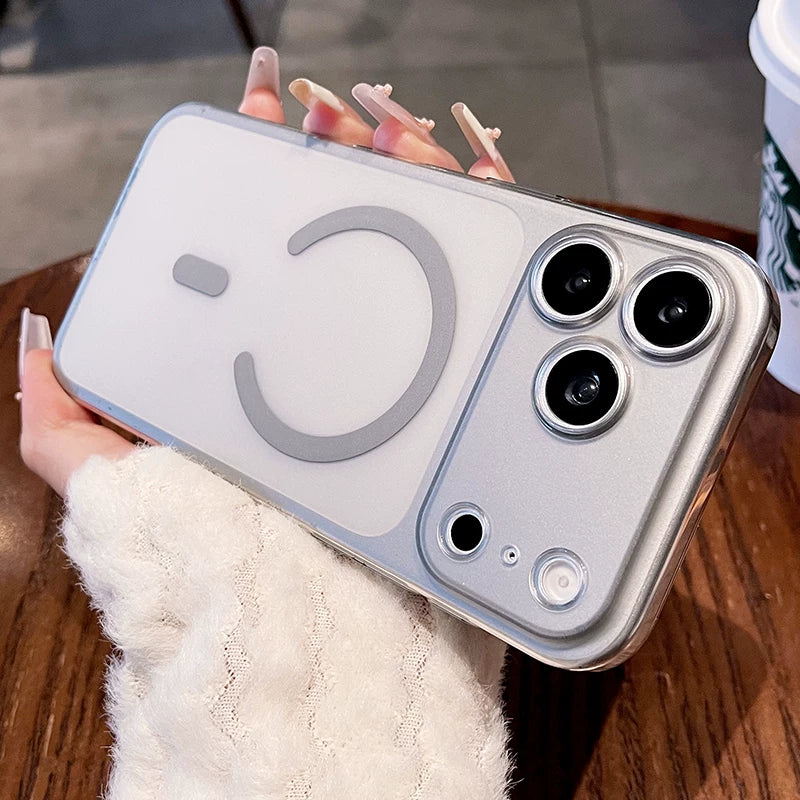 Ultra-thin ice mist magnetic suction for iPhone 17promax mobile phone case New iPhone16 skin matte fine hole all-inclusive protective case 15pro semi-transparent anti-drop case Phone accessories
