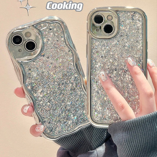 Accessories for niche premium silver glitter sequined iphone15 mobile phone case Apple 13 new 14promax anti-drop