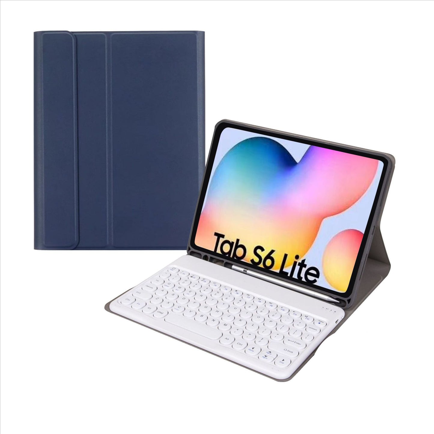 Applicable Samsung S6Lite Bluetooth keyboard A9 + pen slot protective case P620 round keycap keyboard S9plus leather case protective Accessories