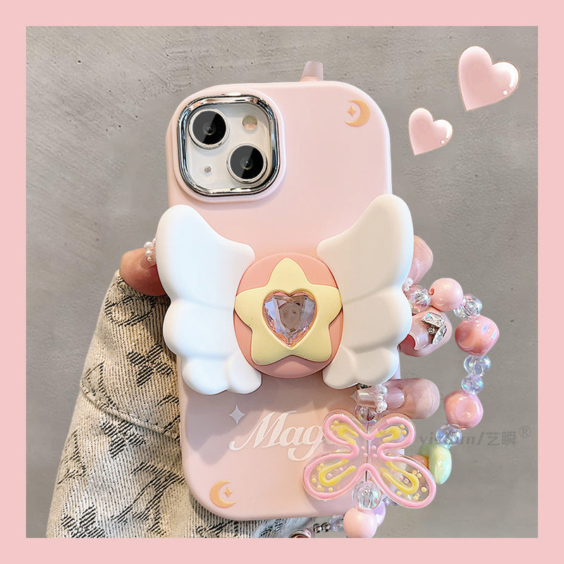 Accessories for Apple 15ProMax mobile phone protective case iPhone14 girl heart cartoon cute angel wing bracket