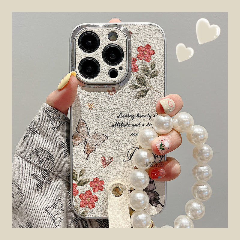 Accessories Superior sense beautiful butterfly flower messenger lanyard iphone15pro max mobile phone case apple 13 new