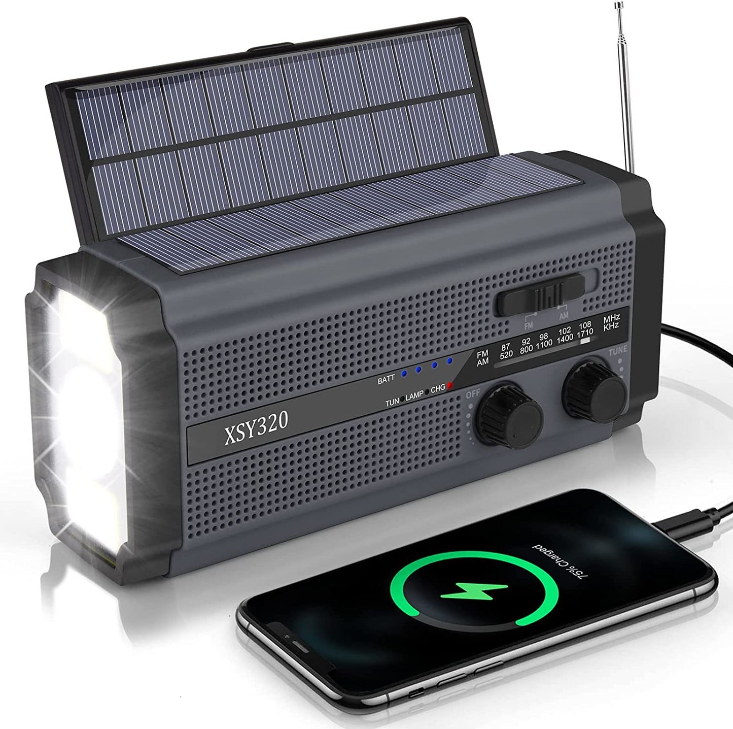 Hot-selling multi-function Emergency Power Bank radio AM/FM/WB hand-cranked power generation solar usb rechargeable AAA battery