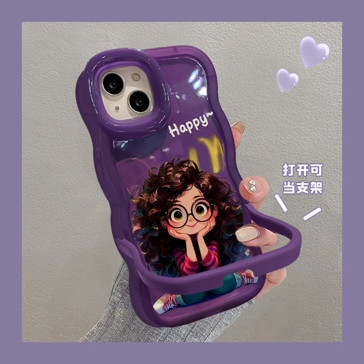 Accessories Glasses Girl for Apple 14iPhone15 Dual Stand New Cute Niche Phone Case Creative Cartoon Tide