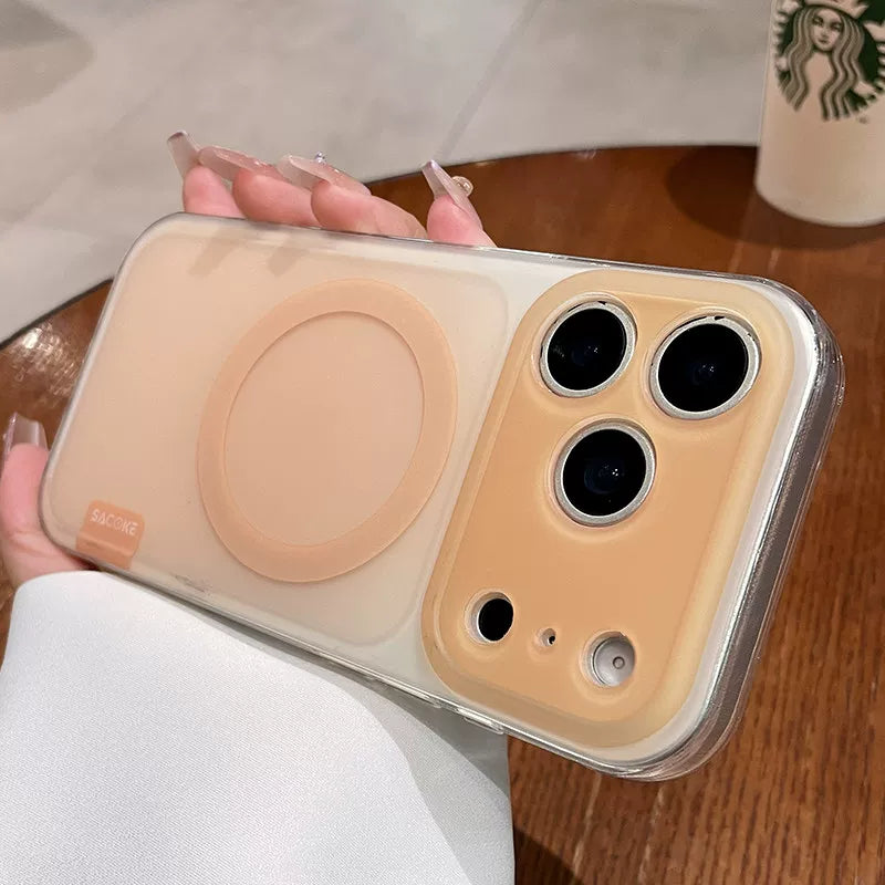 Simple skin matte iPhone 17promax mobile phone case new iPhone16 transparent soft edge women's strong magnetic adsorption protective cover 15pro fine hole lens head frame protection 14 matte surface gradual change Phone accessories