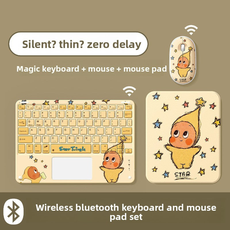 Bluetooth Keyboard Mouse Set For Apple Huawei Xiaomi Tablet PC External Notebook Wireless Silent Light 0 Delay Office Game iPad Charging Girls Cute Stars Tablet Accessories