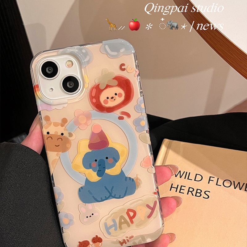 Accessories Cartoon graffiti elephant magnetic suction bracket for Apple 15promax mobile phone case iphone13 new 14pro