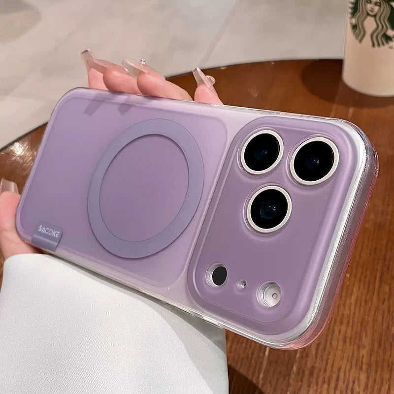 Simple skin matte iPhone 17promax mobile phone case new iPhone16 transparent soft edge women's strong magnetic adsorption protective cover 15pro fine hole lens head frame protection 14 matte surface gradual change Phone accessories