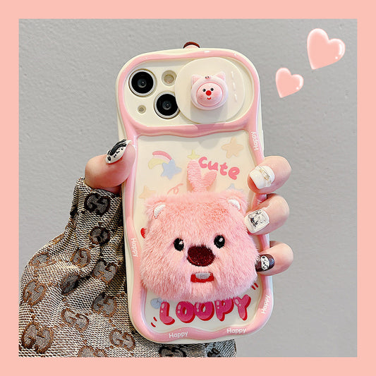 Accessories sliding window three-dimensional plush little beaver for iphone15pro max mobile phone case apple 14 new ins wind