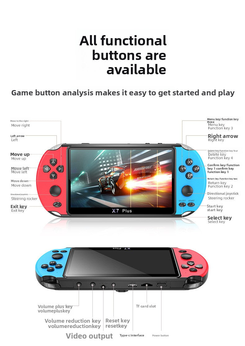5.5" inch x7plus IPS HD Dual joystick 2000mAh rechargable gamepad games Handheld Game Player console retro nostalgic GBA handheld