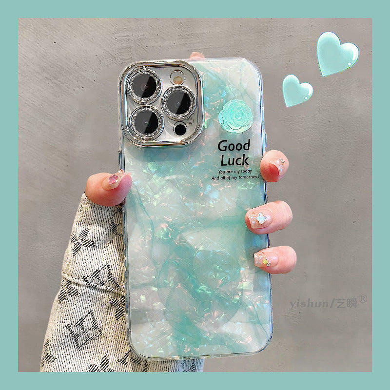 Accessories for Apple 15ProMax mobile phone case iPhone14 mint green smudge camellia 13 women's 11 beautiful