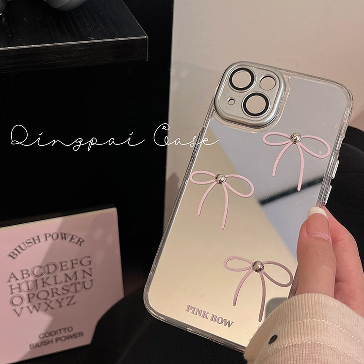 Accessories Korean ins wind mirror bow for Apple 15promax mobile phone case iphone13 new 14pro women