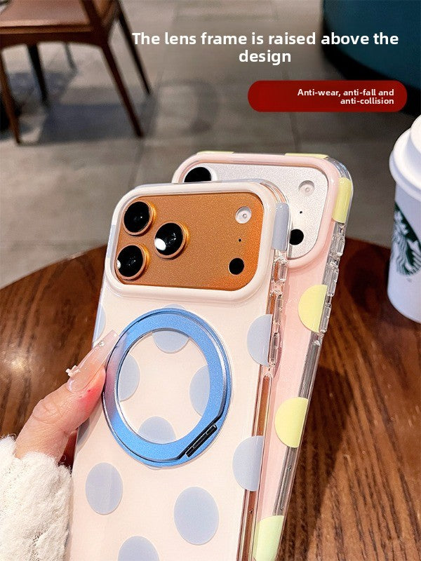 Macaron polka dot bracket for iPhone 17promax mobile phone case new iPhone16 Korean silicone gentle dream polka dot women's case 15pro high value case Phone accessories