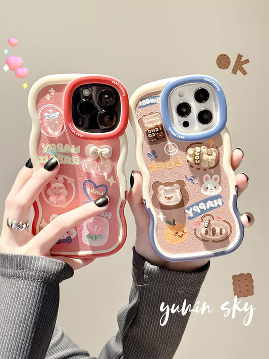 Accessories Contrast color bear rabbit for iPhone14promax Apple 13 mobile phone case 11 bracket 12 couple plus soft