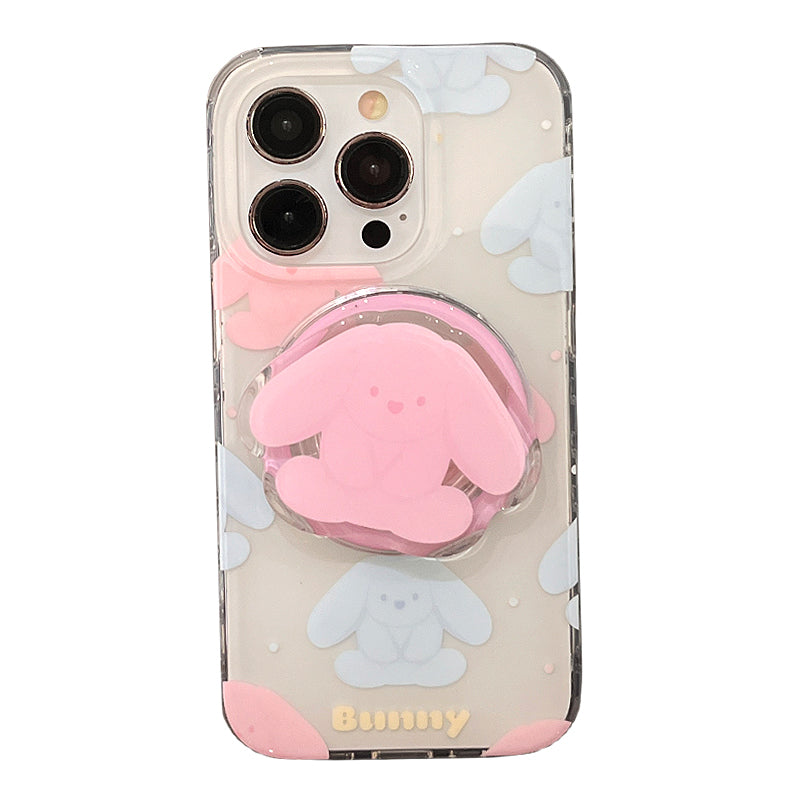 Accessories cute pink rabbit magnetic suction bracket for apple 15promax mobile phone case iphone14 new 12 double layer 13