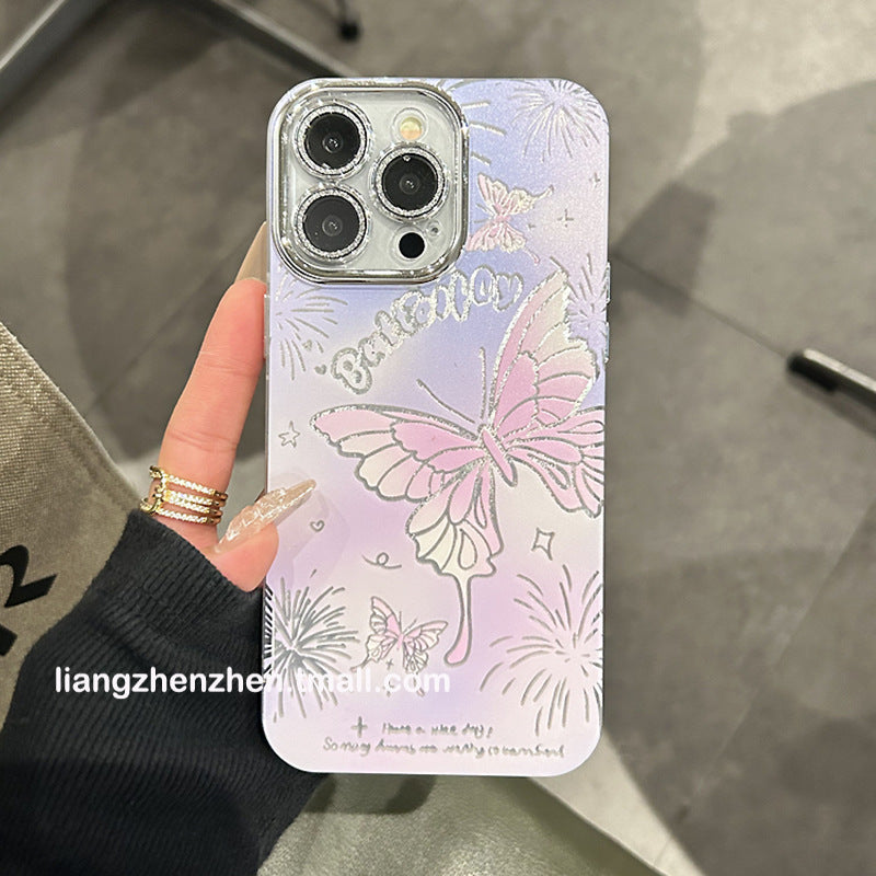 Accessories Purple smudge fireworks butterfly for Apple 15promax mobile phone case iphone14 women's 15pro new