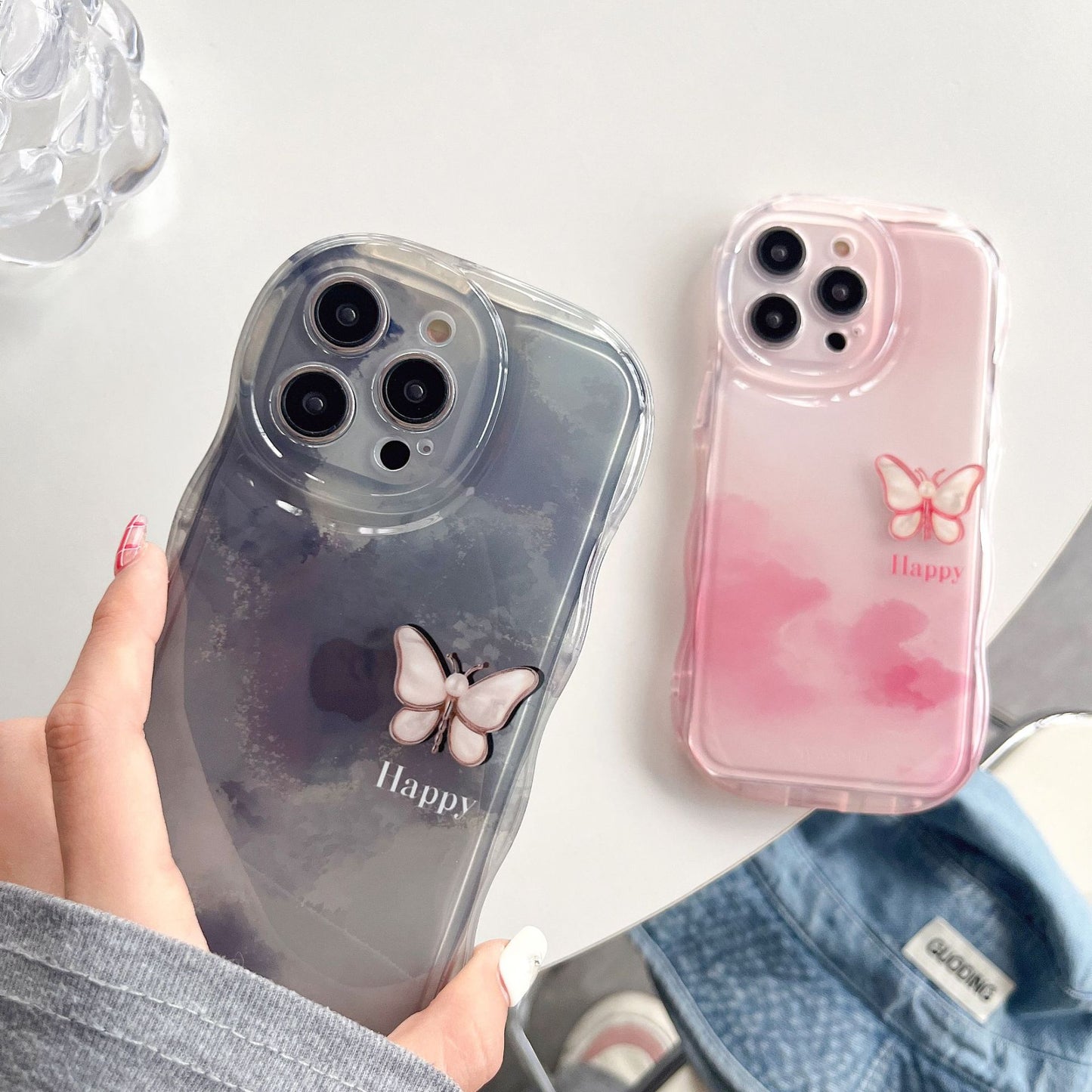 Accessories [Apple] iphone15/14promax wave niche ins smudged butterfly anti-drop women's new mobile phone case