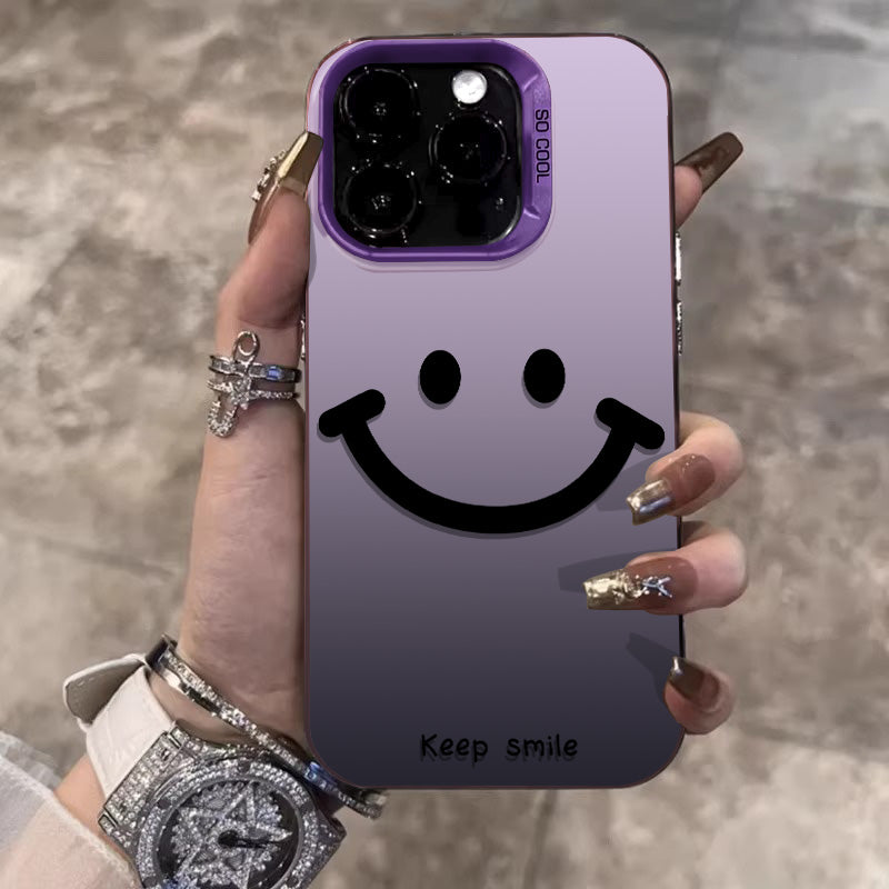 Accessories for Apple 15promax mobile phone case, matte red smiley face iPhone14pro protective case, fashionable and creative.