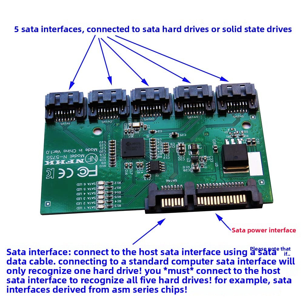 JMB575 One SATA to 5 SATA3.0 expansion card adapter card, can not be connected to the main board SATA port Repair Tools