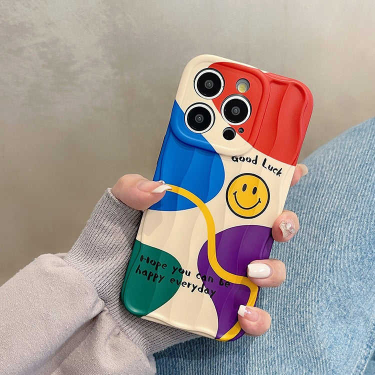 Accessories ins geometric letters smiley face for apple 15promax phone case iphone14pro premium 13 niche