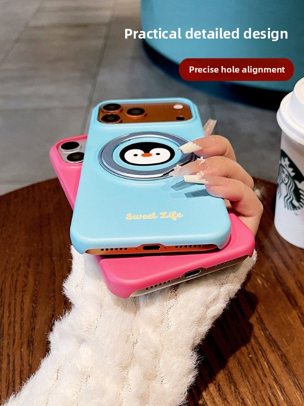 Cartoon small animal fulcrum shell for iPhone 17promax mobile phone case new iPhone16 large hole lens frame with 360 ° rotating bracket 15pro women's cute shell Phone accessories