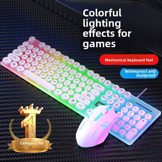 Direct sales punk keycaps wired keyboard mouse set luminous mechanical feel computer game universal