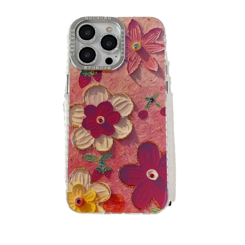 Accessories Blu-ray water brick Epoxy strawberry red flower for iPhone15Promax mobile phone case 14Pro Apple 13Pro