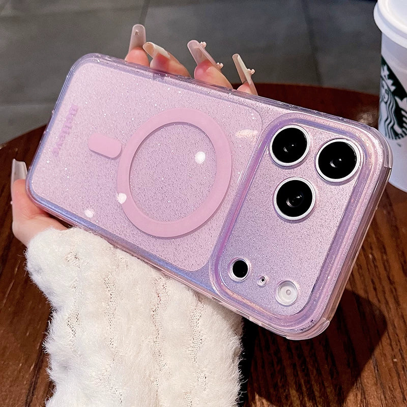 Fine flash star magnetic suction for iPhone 17promax mobile phone case new iPhone16 double layer gradual change glitter semi-transparent magnetic protective case 15pro small fresh women's case Phone accessories