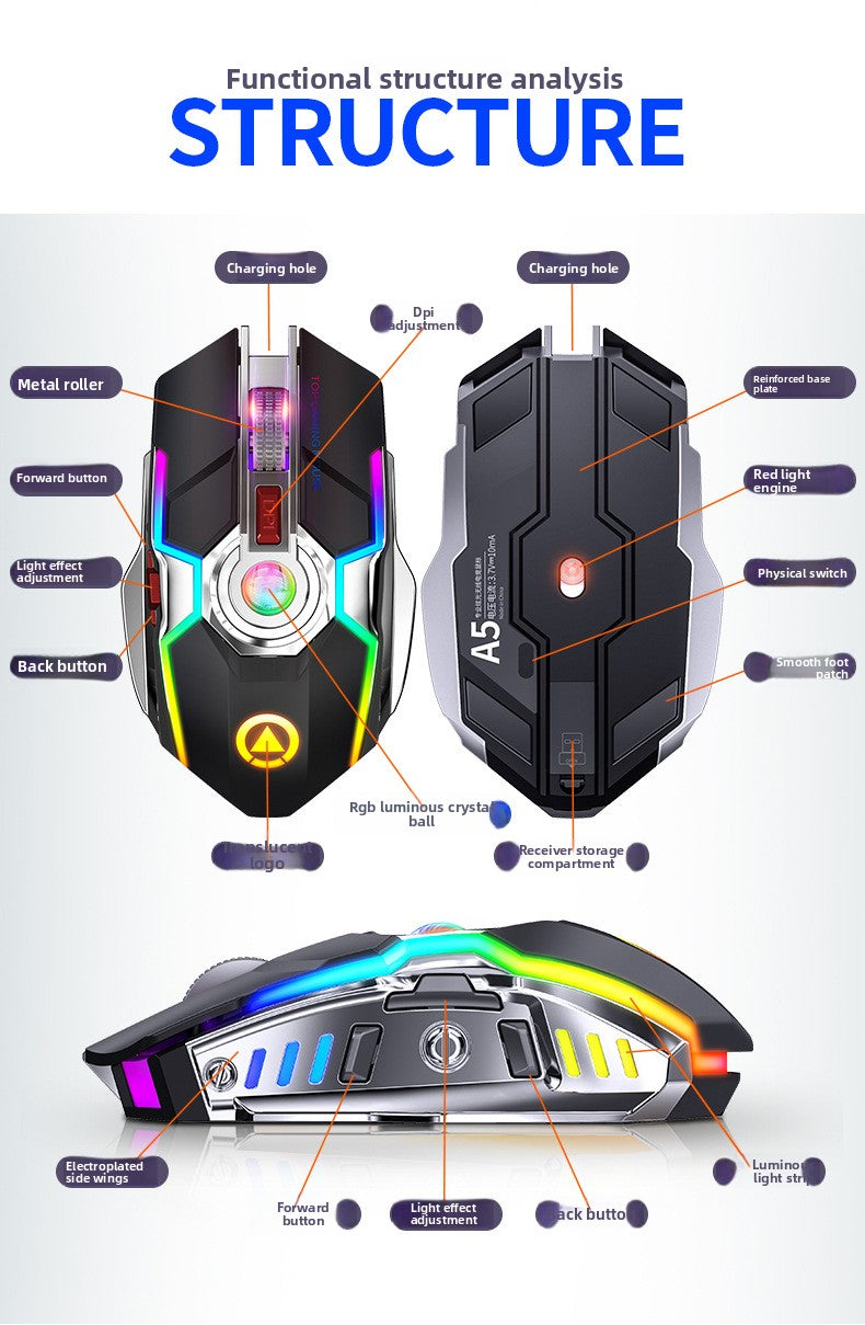 Silver Condor A5 wireless mouse, charging game RGB luminous silent computer accessories Amazon manufacturer private mold